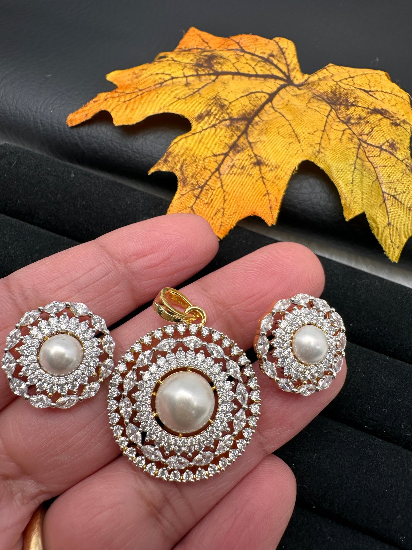 AD Pearl Locket Pendent Set