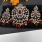 Polki AD Color Stone Victorian Pendent Set - Red