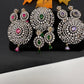 AD Diamond Finish Color Stone Pendent Set - Green