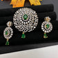 AD Diamond Finish Color Stone Pendent Set - Green