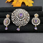 AD Diamond Finish Color Stone Pendent Set - Purple