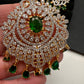 AD Diamond Finish Color Stone Pendent Set - Green