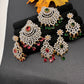 AD Diamond Finish Color Stone Pendent Set - Green