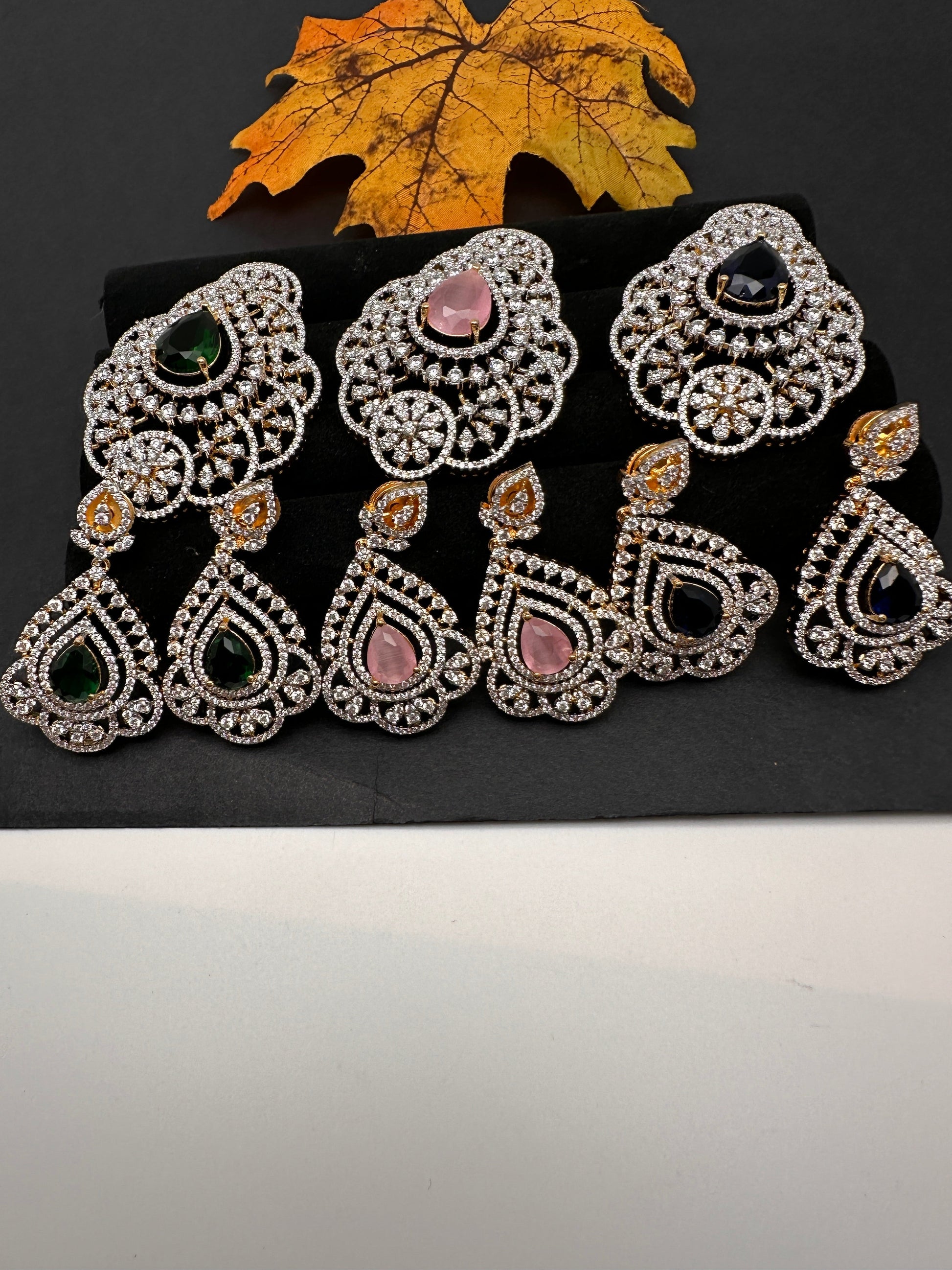 AD Diamond Finish Color Stone Pendent Set - Pink