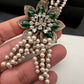 Victorian Floral Pearls Color Stone Pendent Set - Green