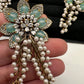 Victorian Floral Pearls Color Stone Pendent Set - LightGreen