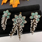 Victorian Floral Pearls Color Stone Pendent Set - LightGreen