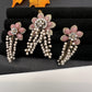 Victorian Floral Pearls Color Stone Pendent Set - Pink