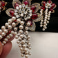 Victorian Floral Pearls Color Stone Pendent Set - Red