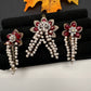 Victorian Floral Pearls Color Stone Pendent Set - Red