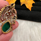 Victorian Birdie Moissanite AD Color Stone Pendent Set - Green