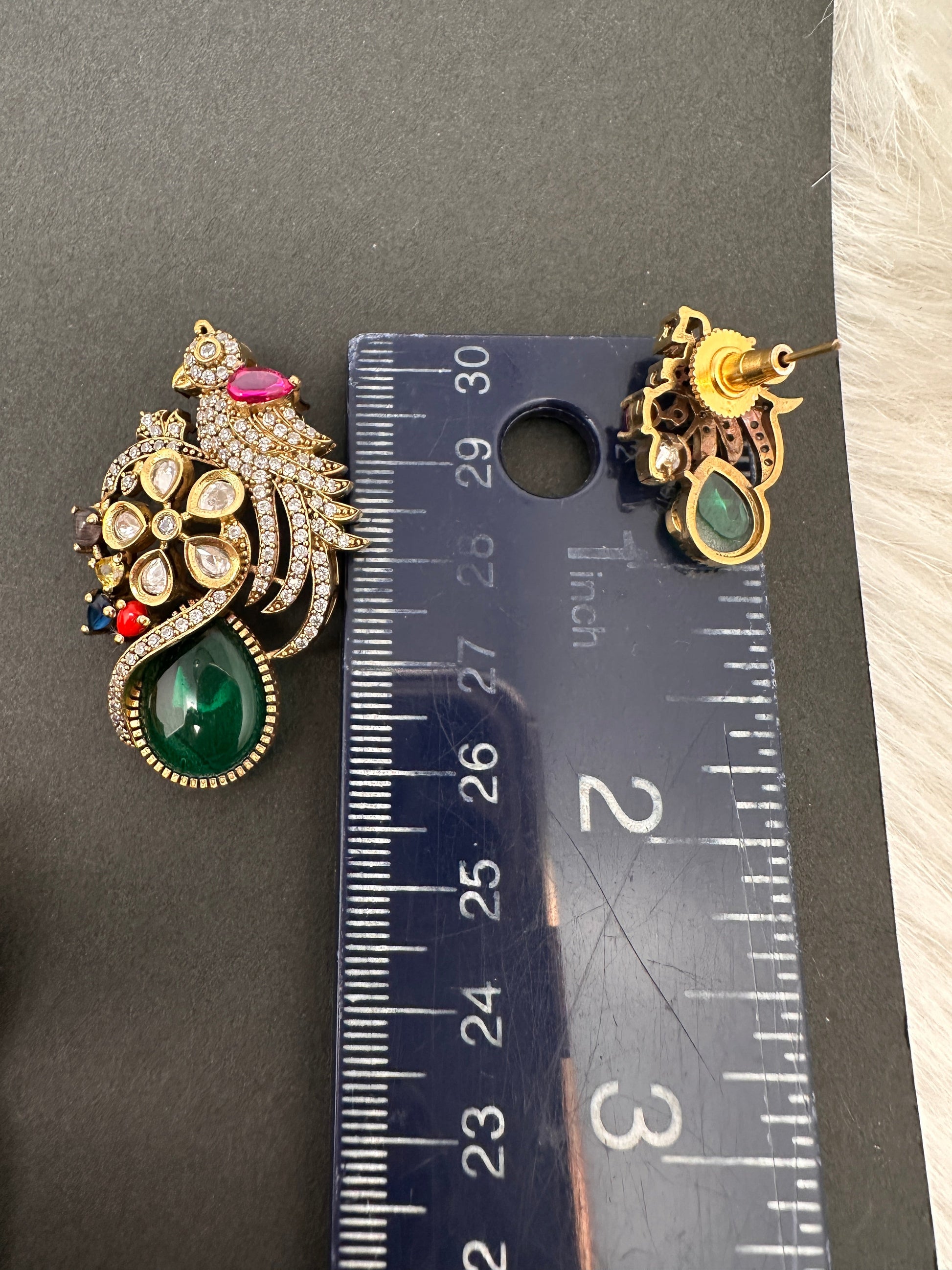 Victorian Birdie Moissanite AD Color Stone Pendent Set - Green