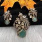 Victorian Birdie Moissanite AD Color Stone Pendent Set - MintGreen