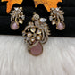 Victorian Birdie Moissanite AD Color Stone Pendent Set - Pink