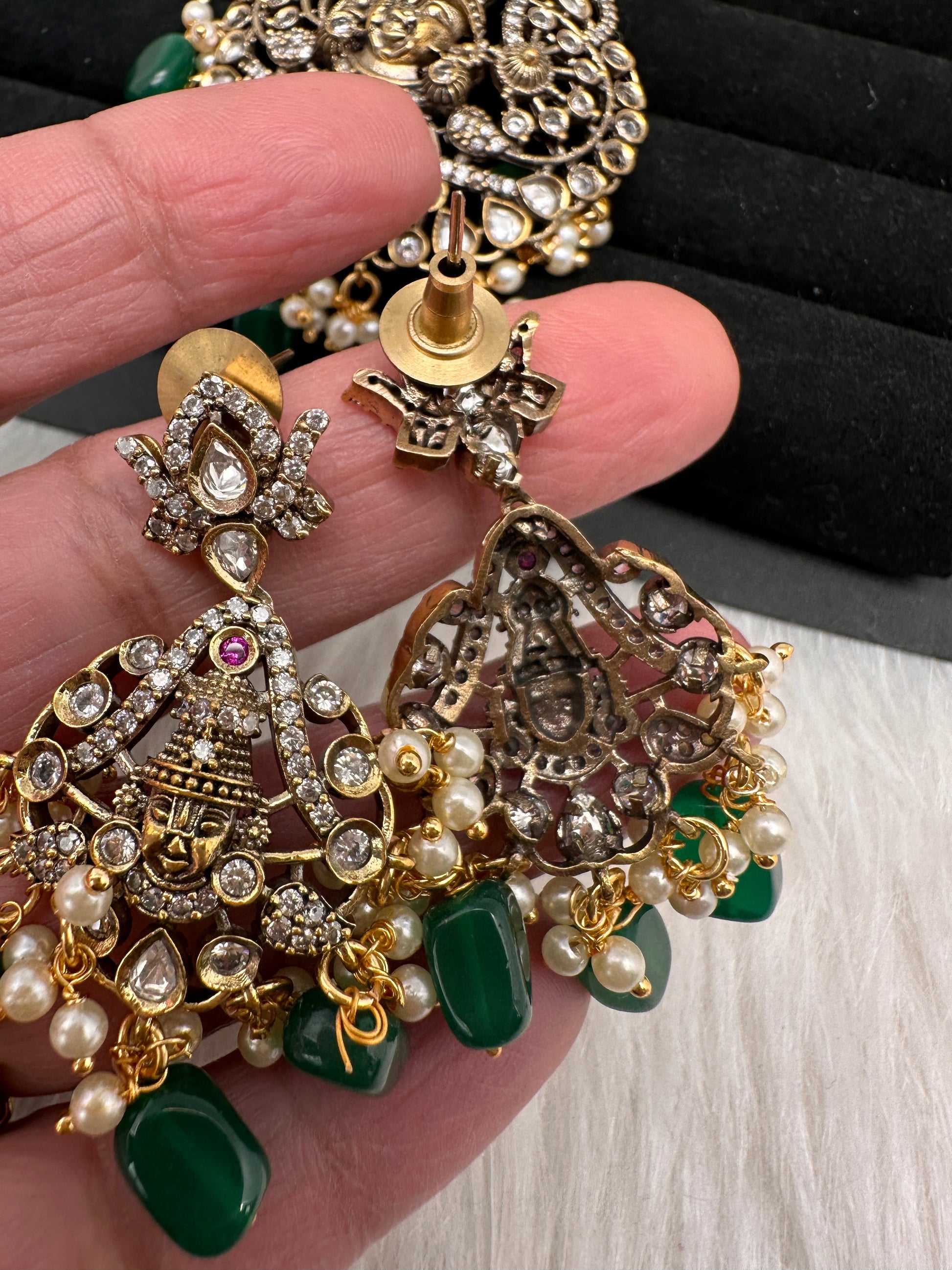 Victorian Balaji Moissanite AD Color Stone Pendent Set - Green