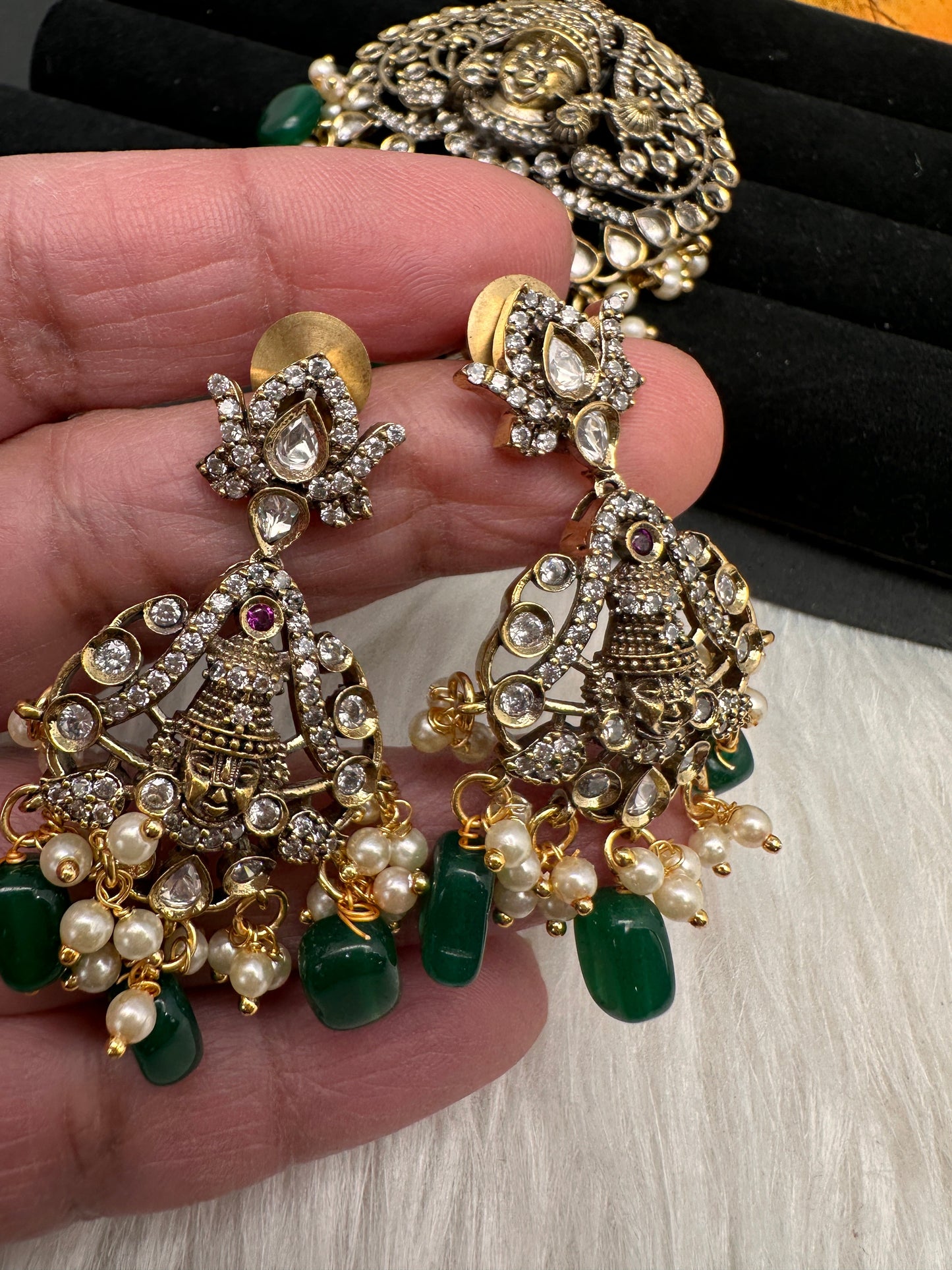 Victorian Balaji Moissanite AD Color Stone Pendent Set - Green