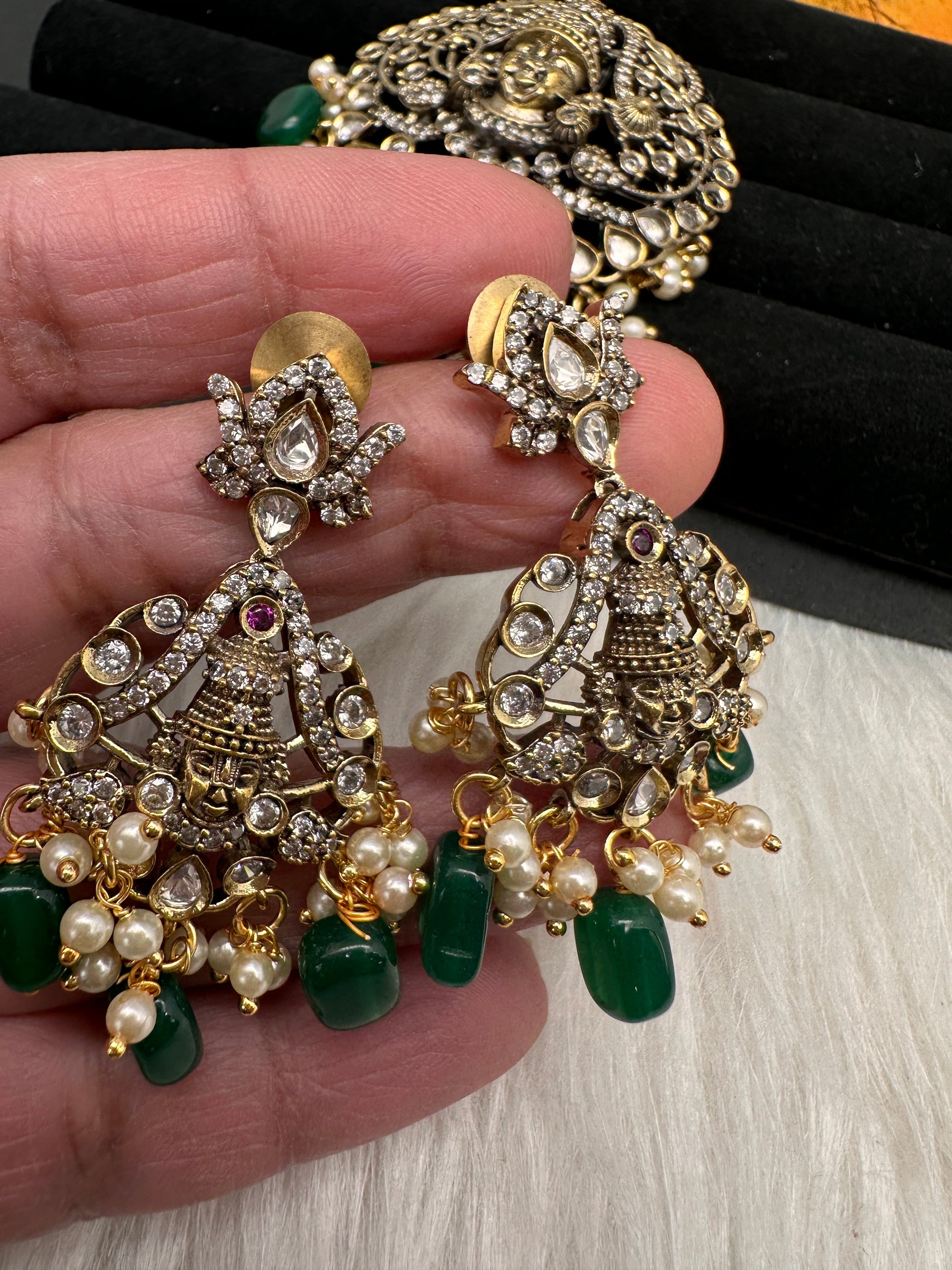Victorian Balaji Moissanite AD Color Stone Pendent Set - Green