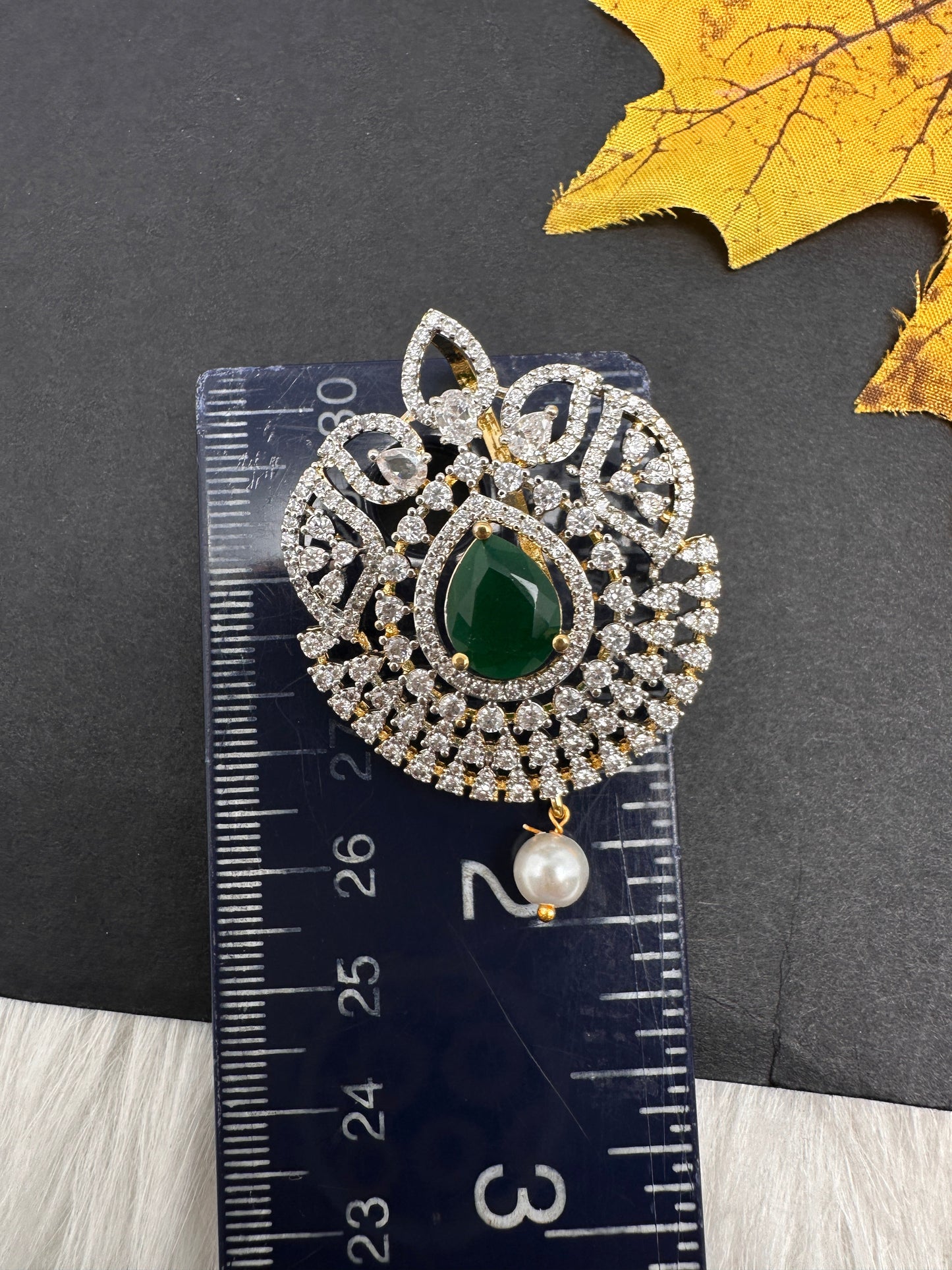 AD Diamond Finish Emerald Pendent Set
