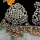 Victorian  Pearls Color Stone Pendent Set - MintGreen