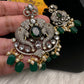 Victorian  Pearls Color Stone Pendent Set - Green