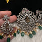 Victorian  Goddess Lakhsmi Pearls Color Stone Pendent Set - Green