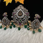 Victorian  Goddess Lakhsmi Pearls Color Stone Pendent Set - GreenMulti
