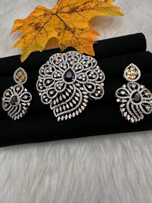 AD Color Stone Pendent Set - Purple