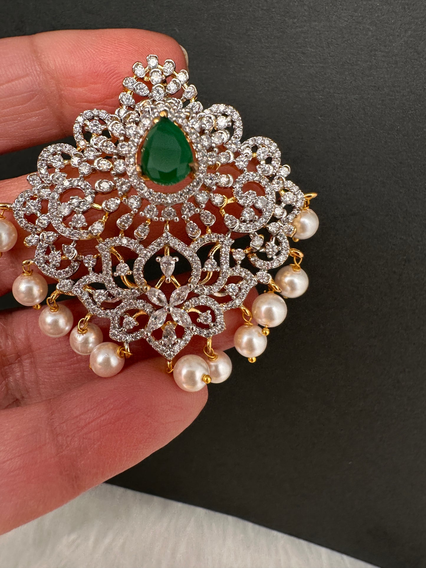 AD Color Stone Pendent Set - Green