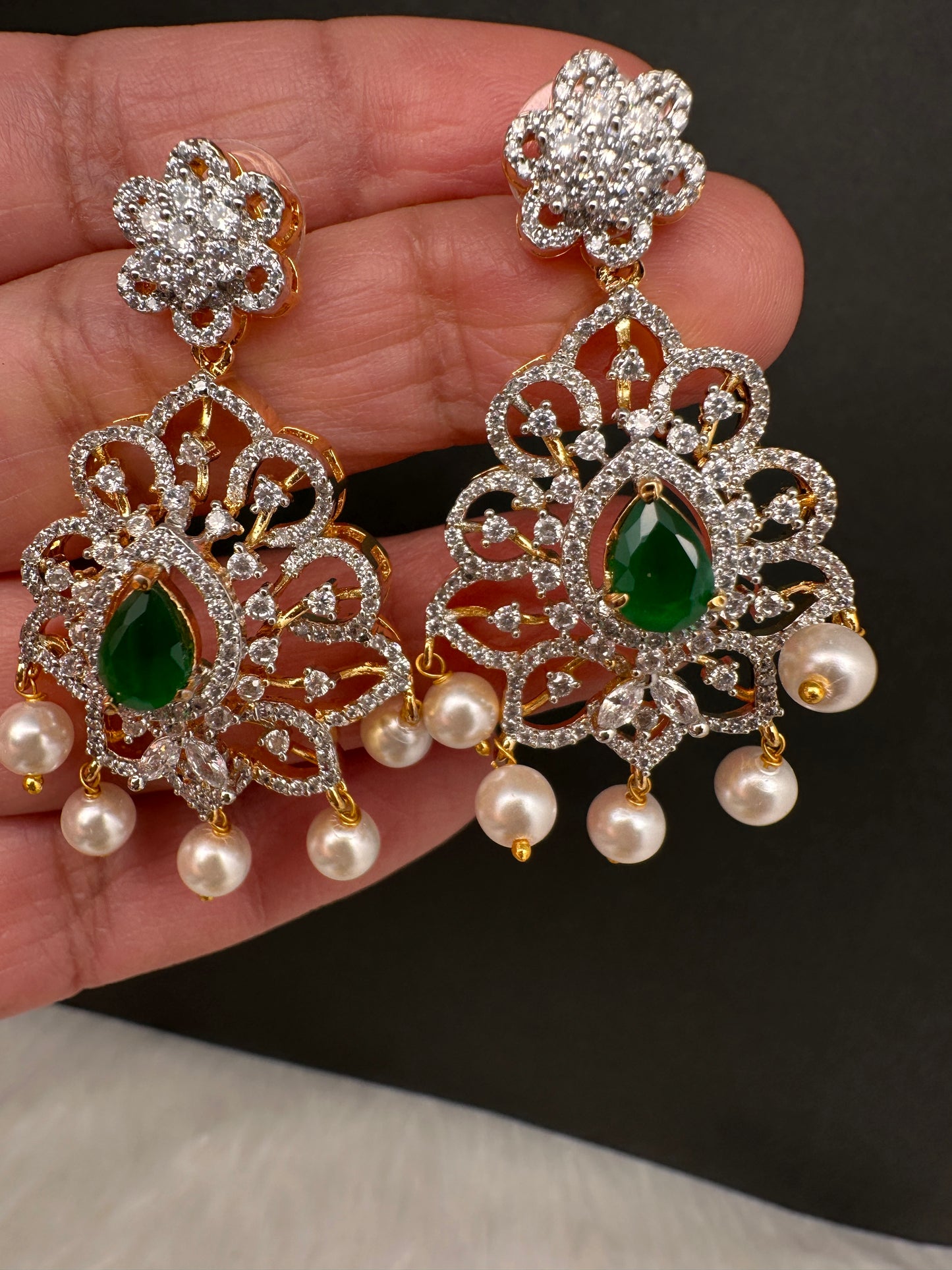 AD Color Stone Pendent Set - Green
