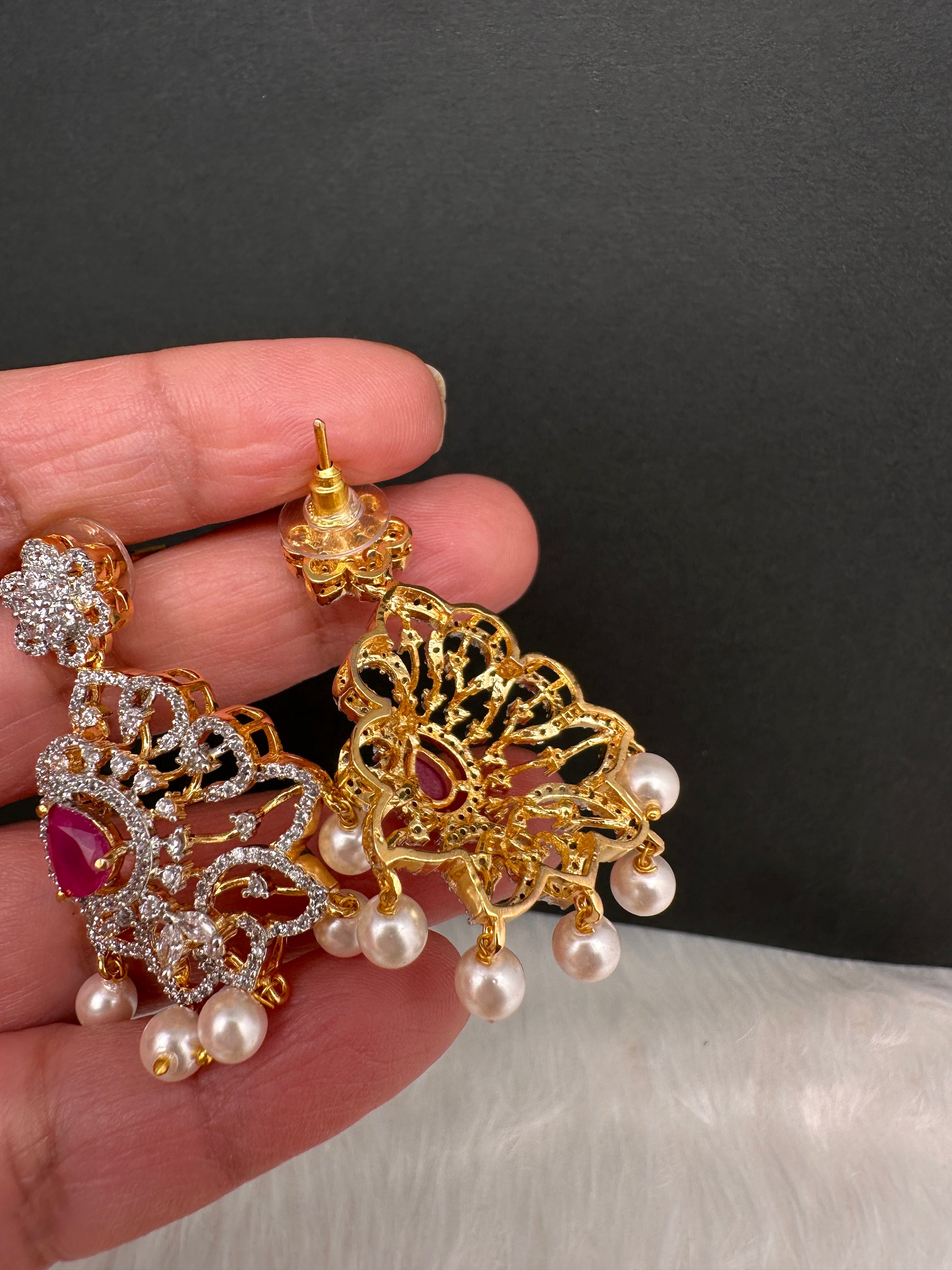 AD Color Stone Pendent Set - Red