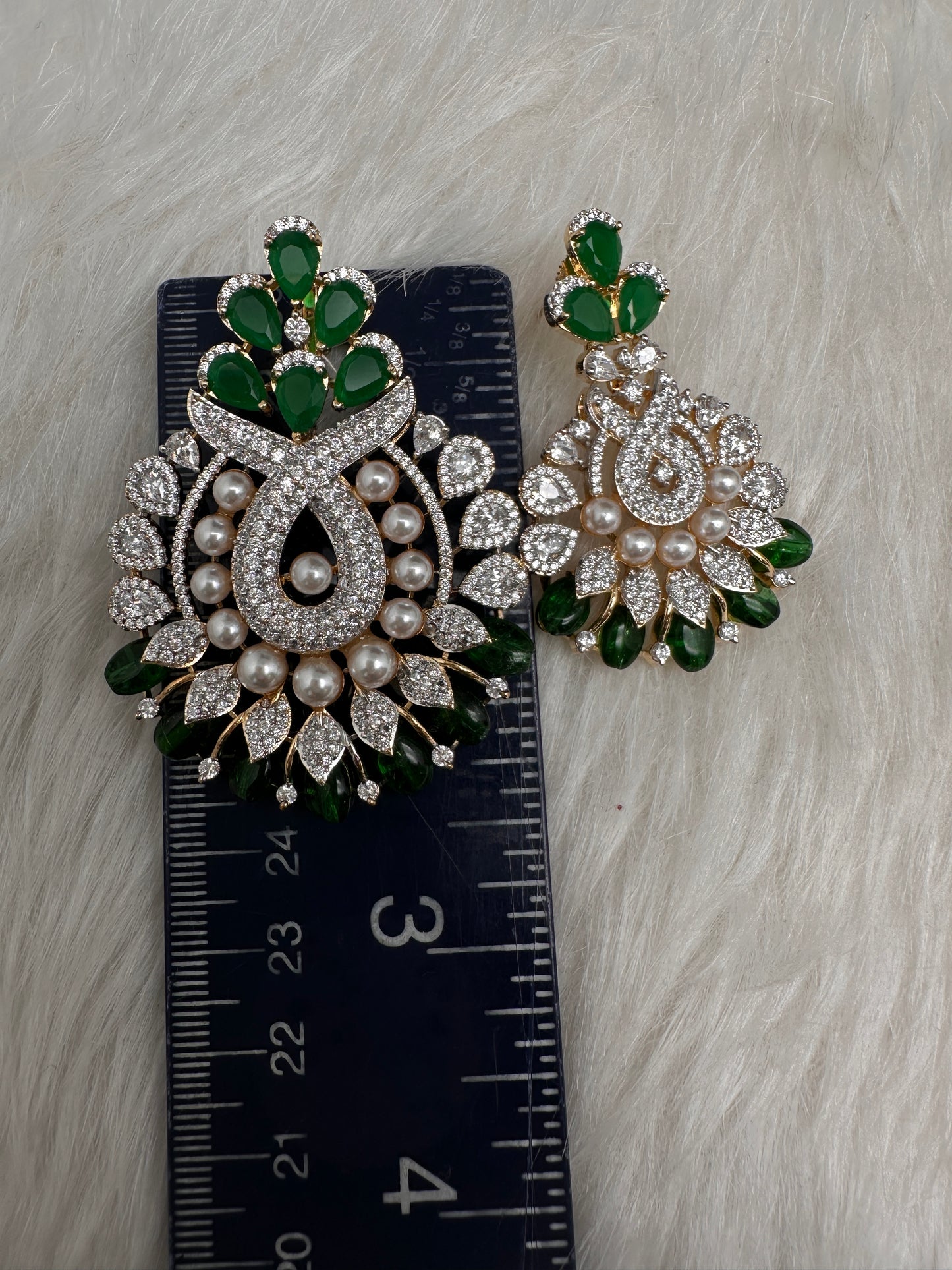 AD Color Stone Pearl Beads Pendent Set - Green
