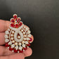 AD Color Stone Pearl Beads Pendent Set - Red