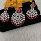 AD Color Stone Pearl Beads Pendent Set - Red