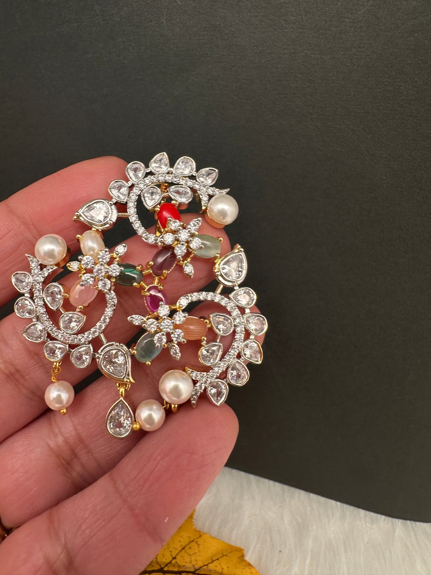 CZ Navratan Pendent Set - 