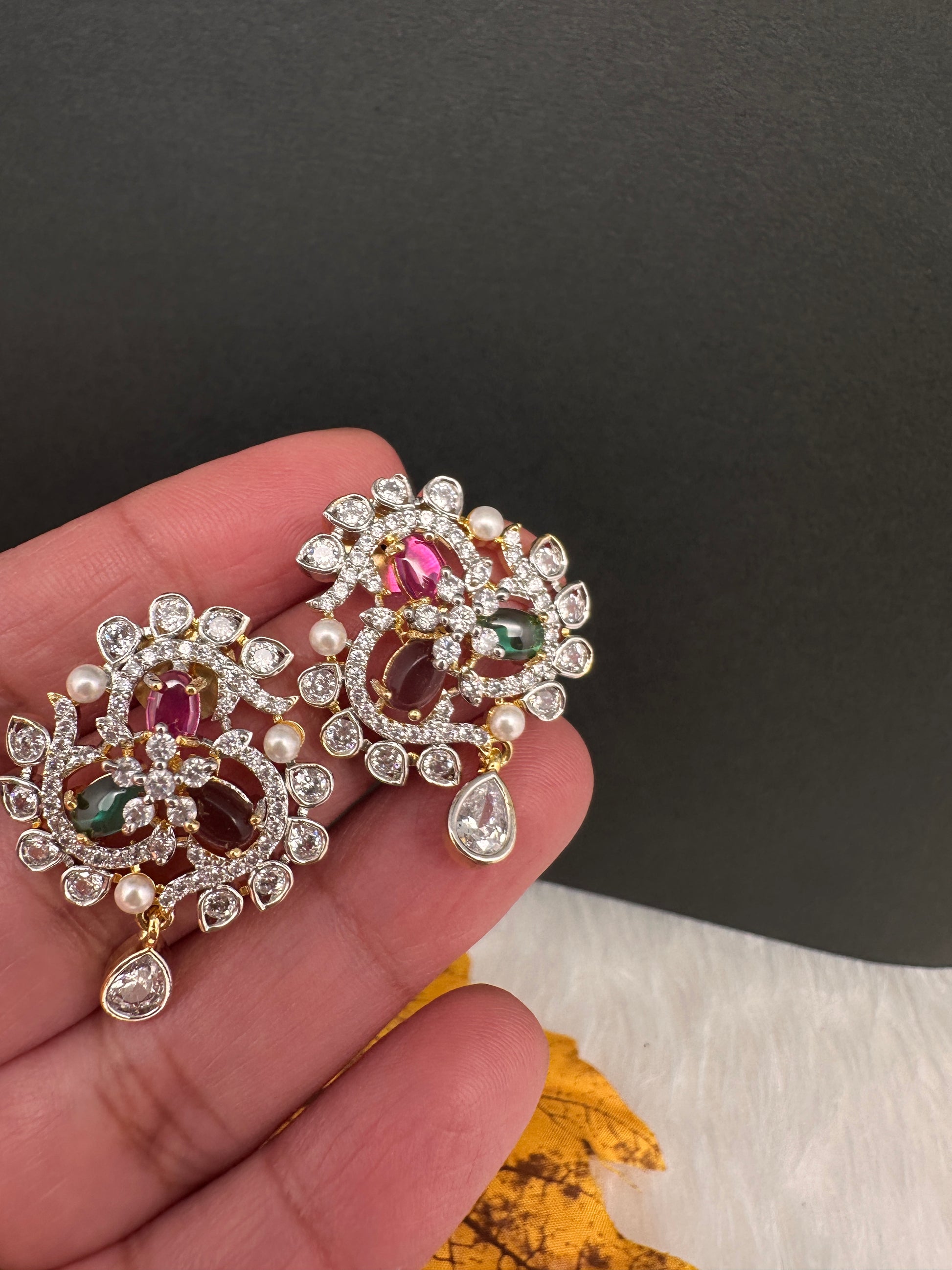 CZ Navratan Pendent Set - 