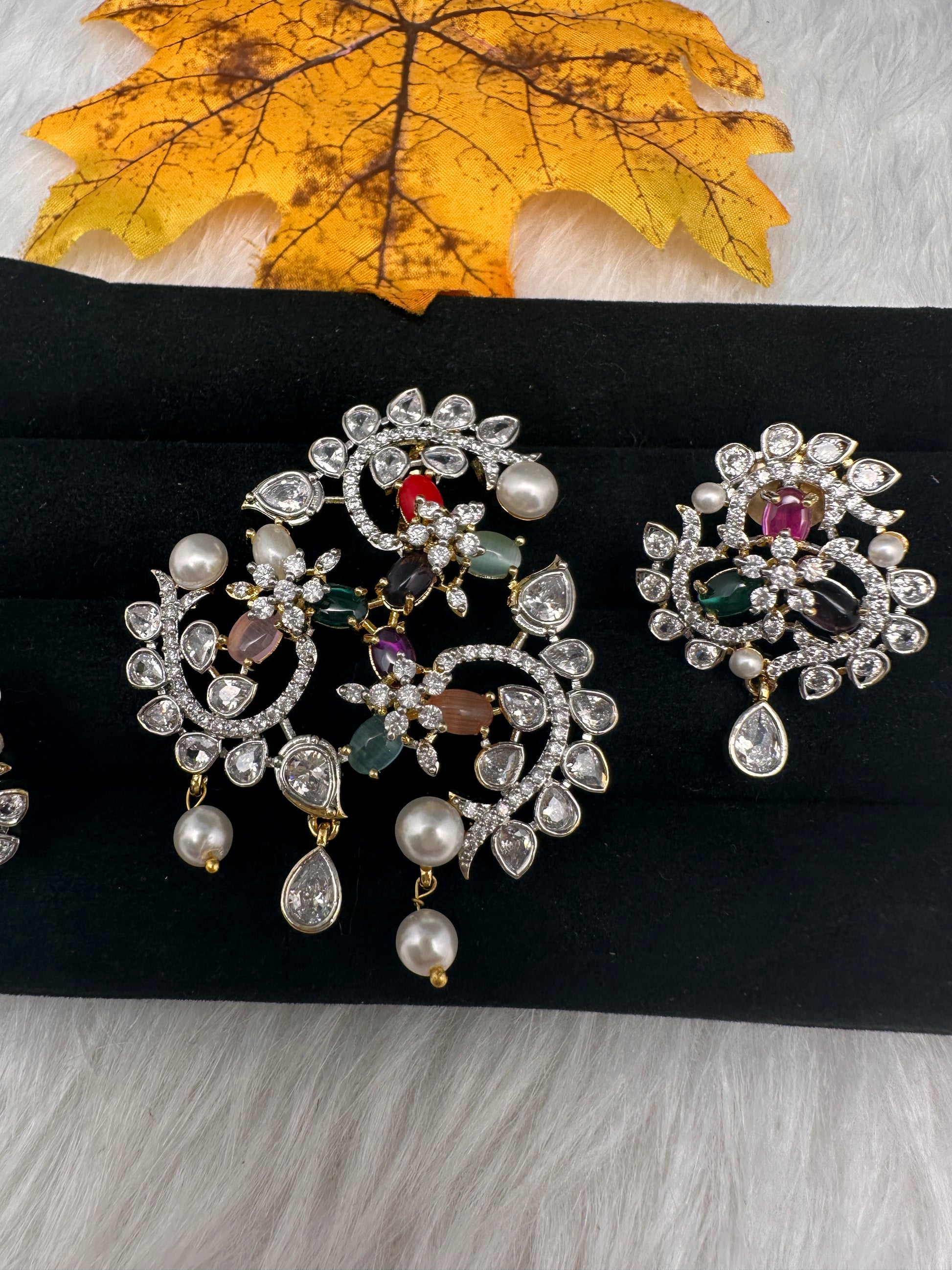 CZ Navratan Pendent Set - 