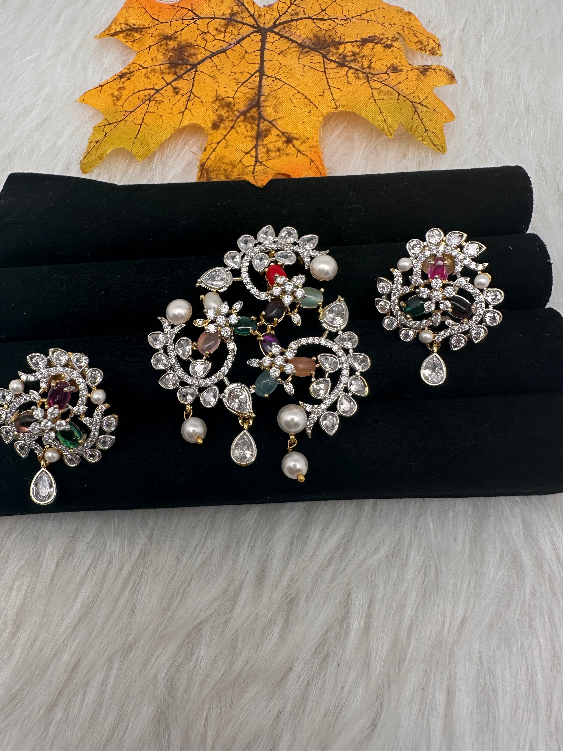 CZ Navratan Pendent Set - 