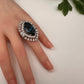 AD Silver Adjustable Color Stone Cocktail Ring - Blue