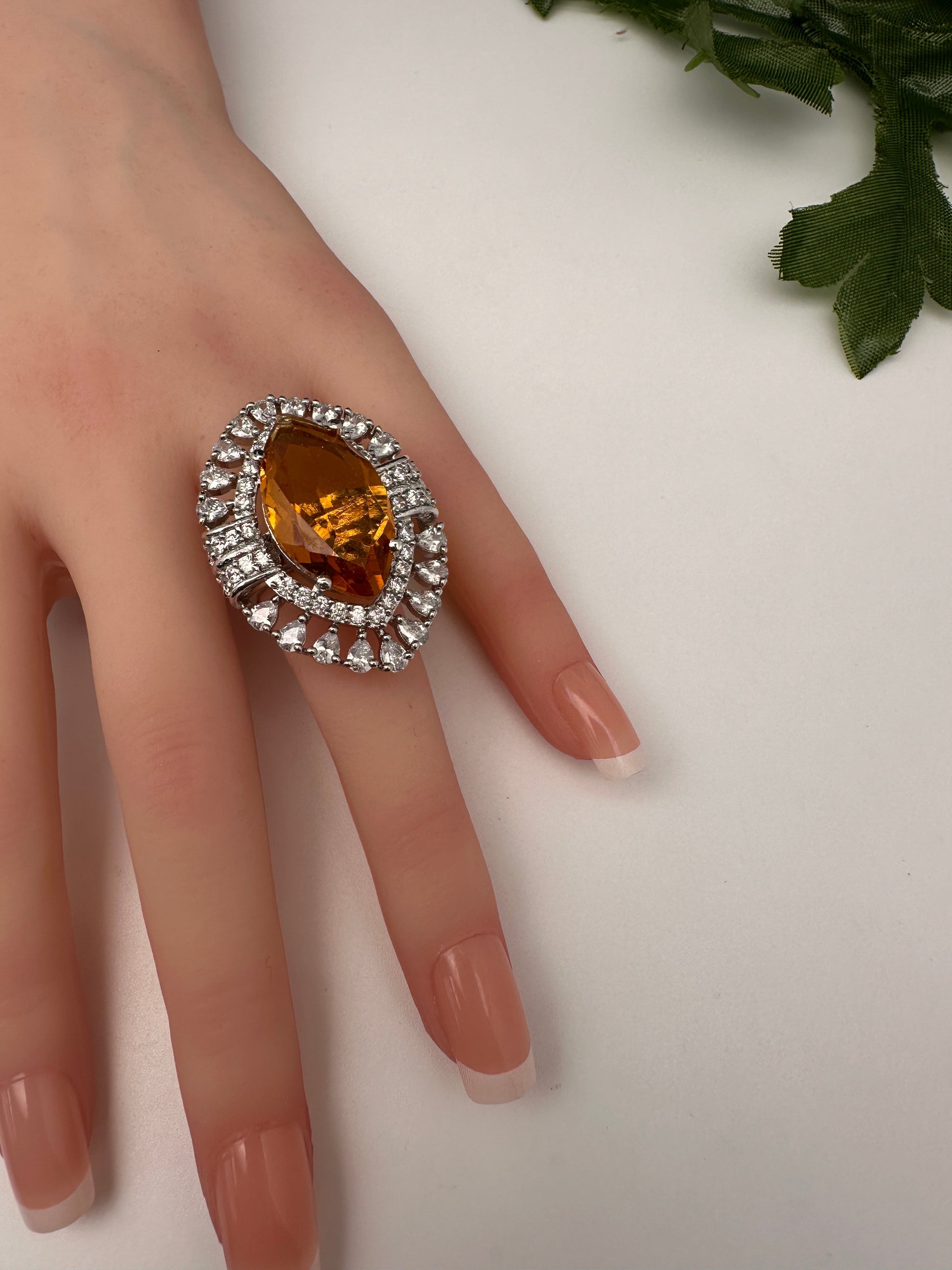 AD Silver Adjustable Color Stone Cocktail Ring - Gold