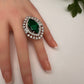 AD Silver Adjustable Color Stone Cocktail Ring - Green