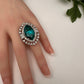 AD Silver Adjustable Color Stone Cocktail Ring - RamaGreen