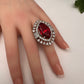 AD Silver Adjustable Color Stone Cocktail Ring - Red