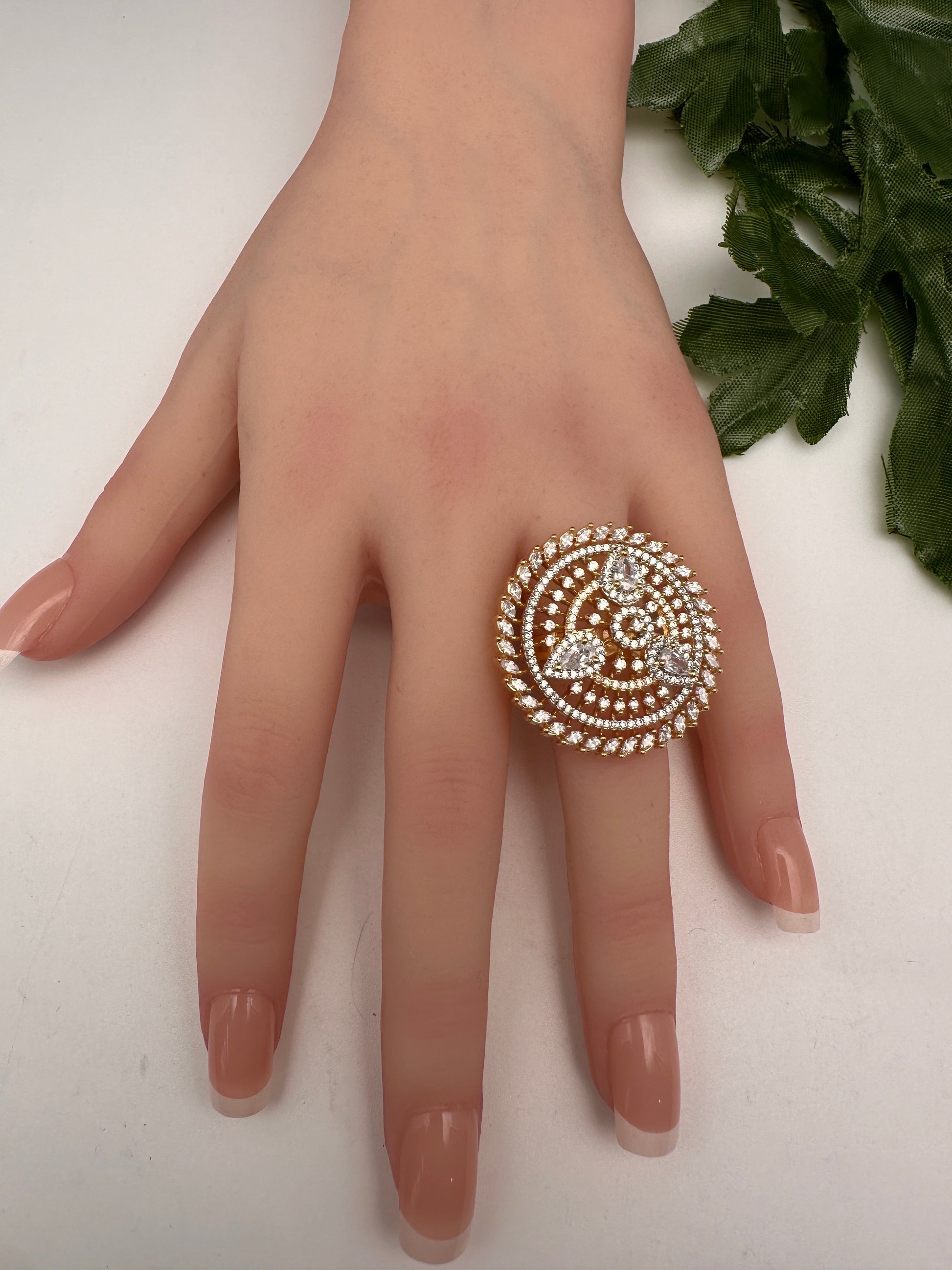 CZ Adjustable Color Cocktail Ring - Gold