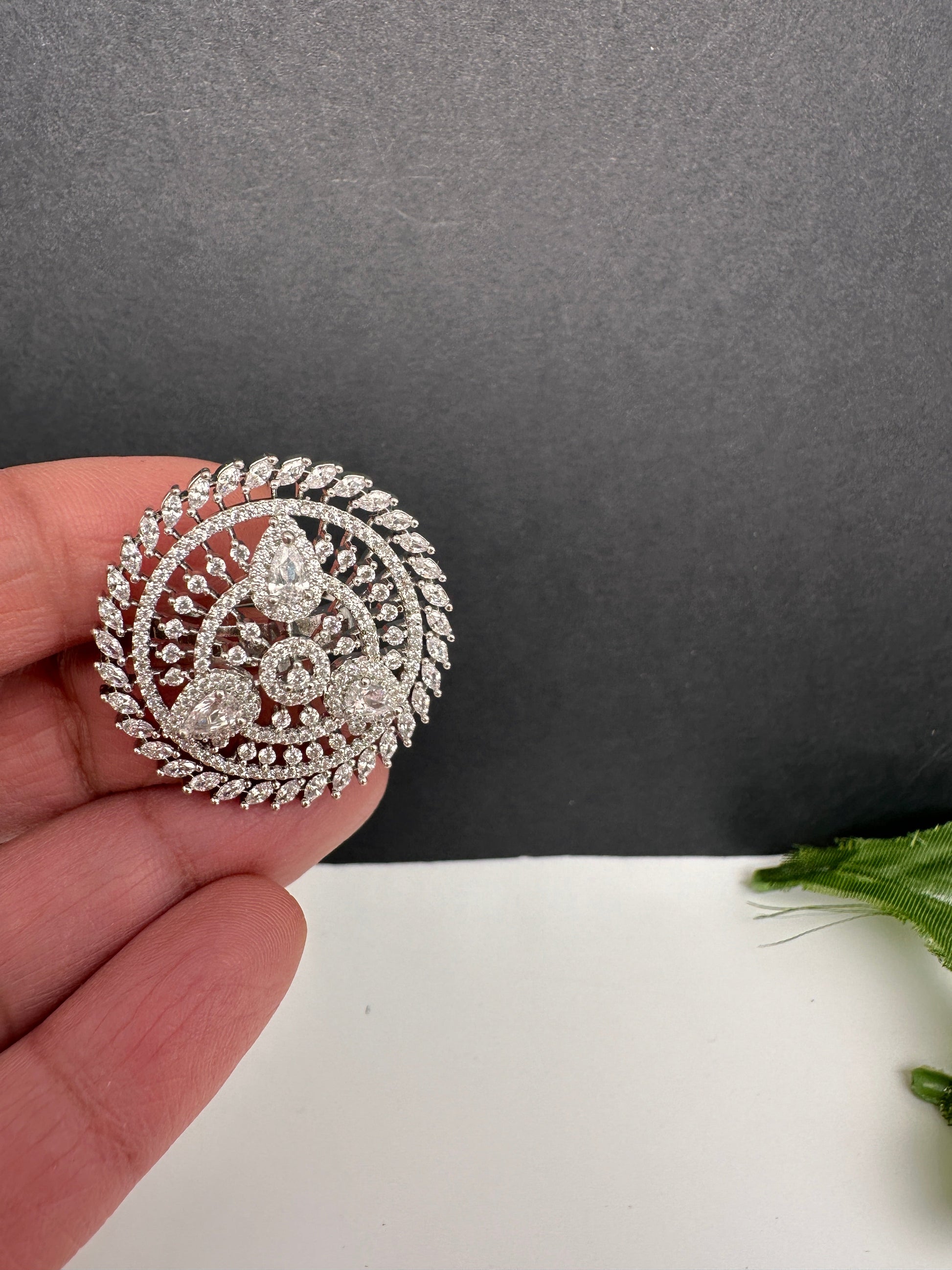 CZ Adjustable Color Cocktail Ring - Silver