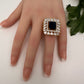 AD Gold Finish Adjustable Color Stone Cocktail Ring - Blue