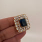 AD Gold Finish Adjustable Color Stone Cocktail Ring - Blue