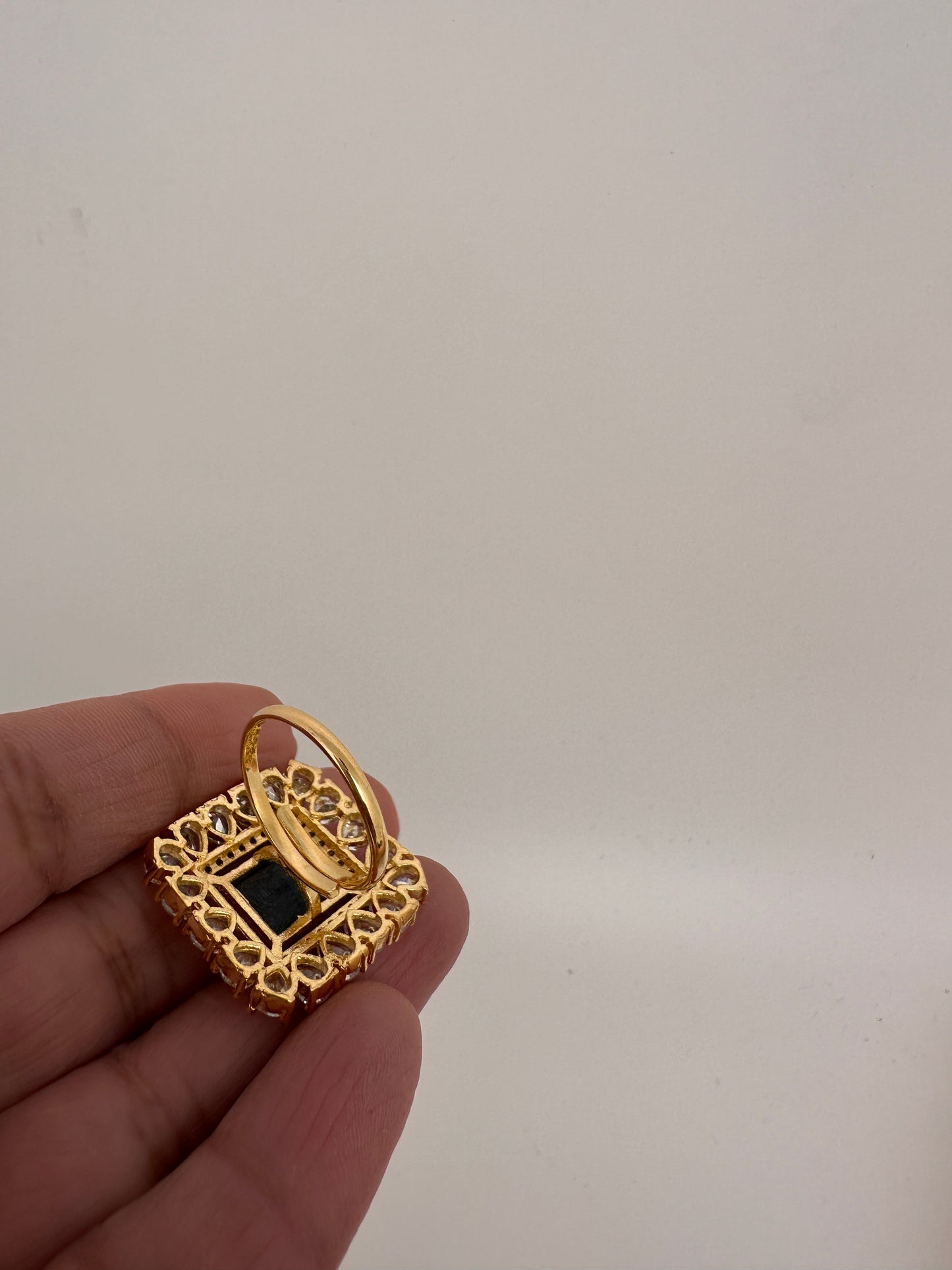 AD Gold Finish Adjustable Color Stone Cocktail Ring - Blue