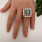 AD Gold Finish Adjustable Color Stone Cocktail Ring - LightGreen