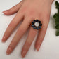 AD Gold Finish Floral Adjustable Color Stone Cocktail Ring - Blue