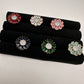 AD Gold Finish Floral Adjustable Color Stone Cocktail Ring - Blue